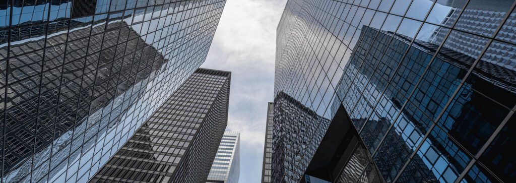 View of skyscrapers reaching toward the sky.