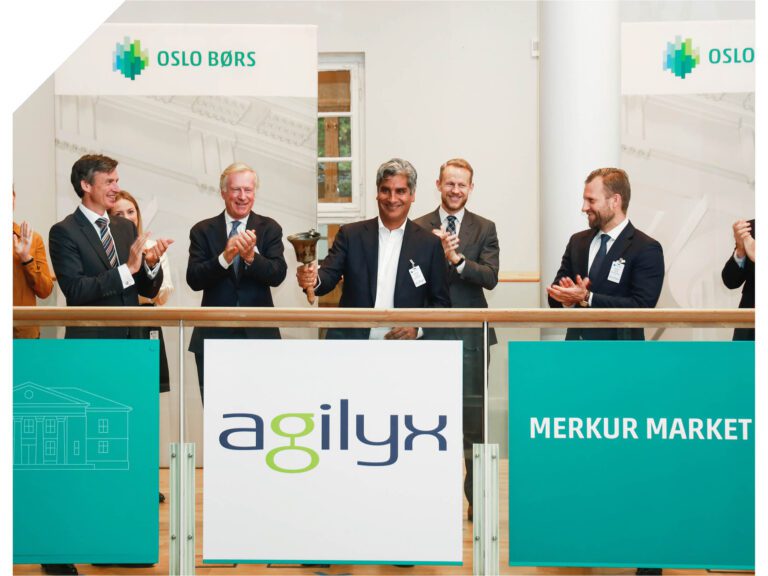 Board members for Agilyx ring the bell as the company's shares begin trading on the EuroNext Growth Exchange in Oslo.